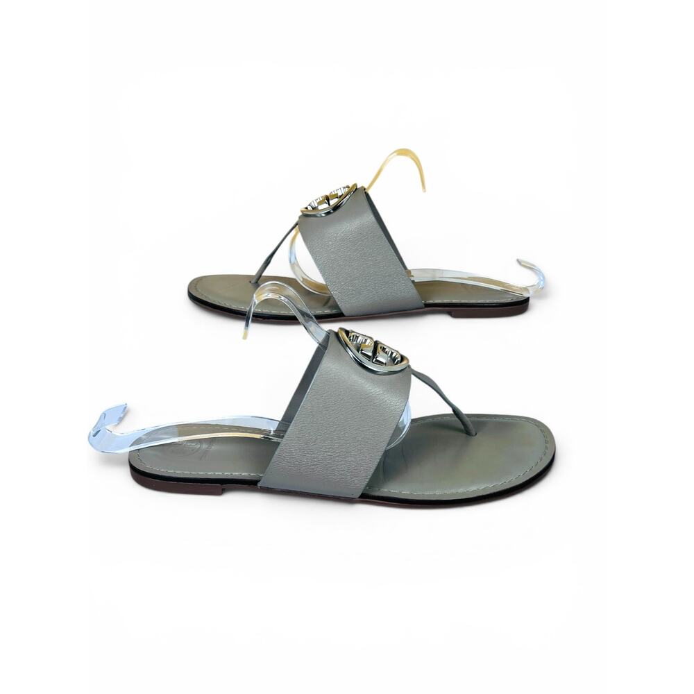 Tory Burch Benton Band Gray Heron Silver Leather Thong Sandals Size 10 - Picture 6 of 7